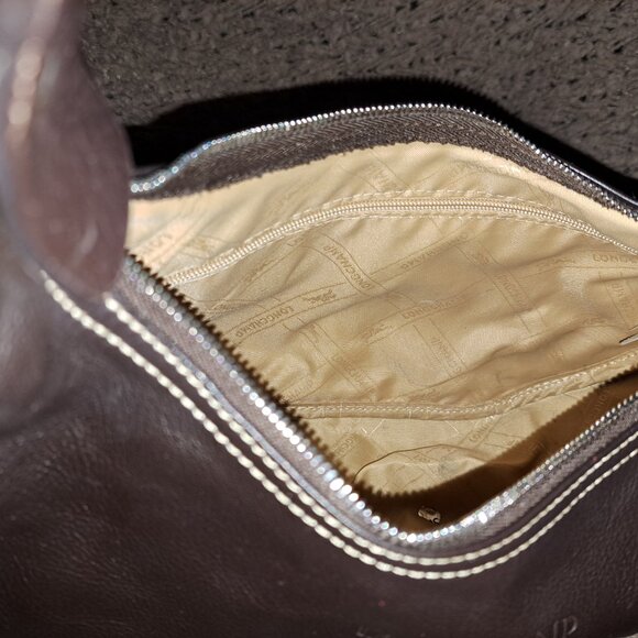 LONGCHAMP-Dark Brown Pebbled Leather Hobo/Baguette-Vintage-Logo Studs-Near Mint - Picture 10 of 13